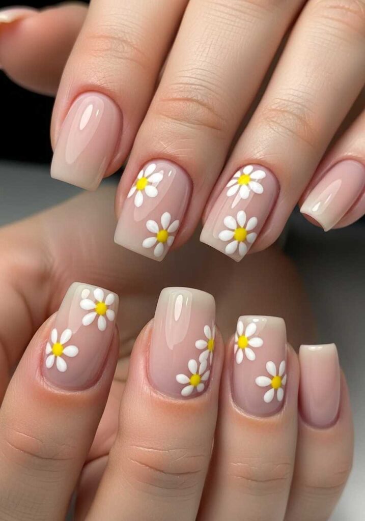 Simple Daisy Flower Nails