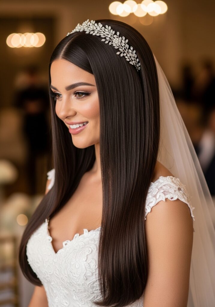 Sleek Straight Hair with Center Part