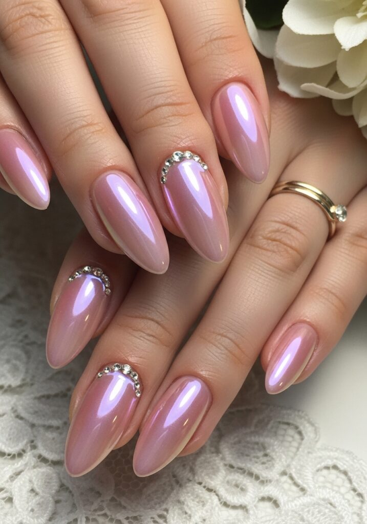Soft Pink Chrome Bridal Nails