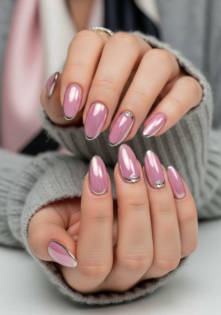 Soft Pink Chrome Nails