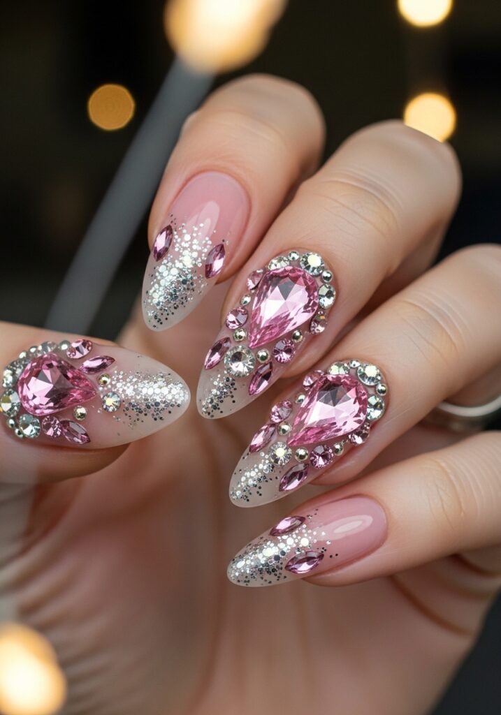 Soft Pink Crystal Nails