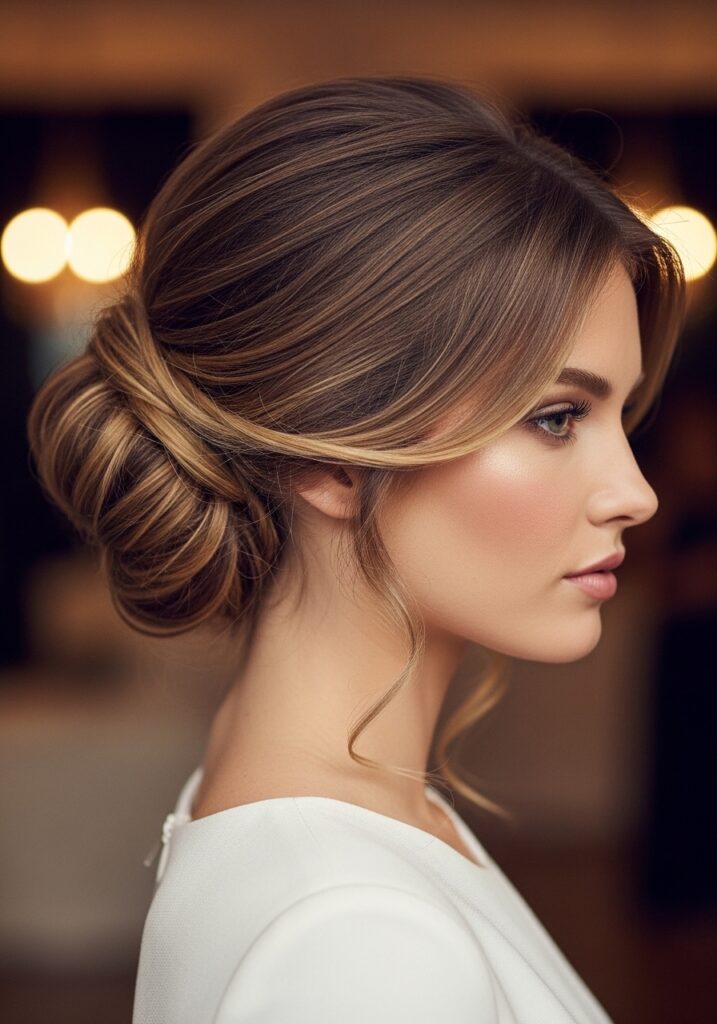 Soft Textured Low Bun with Face-Framing Strands
