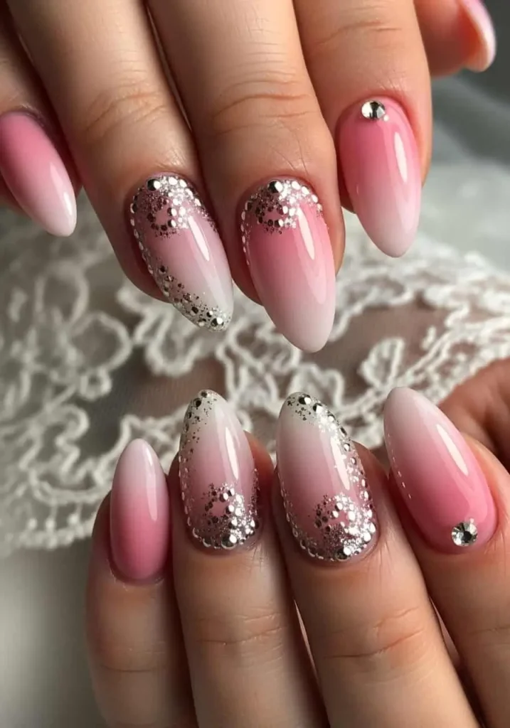 Soft Pink Ombré Bridal Nails