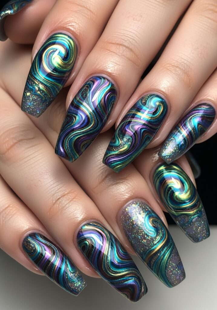 Swirl Art Acrylic Nails