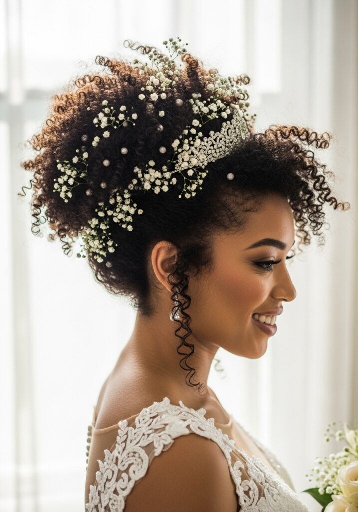 Voluminous Curly Afro Bridal Style