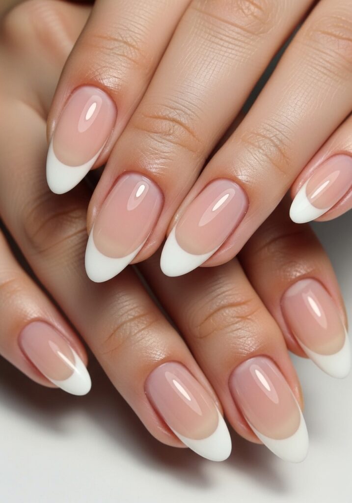 White Tip Soft Almond Nails 
