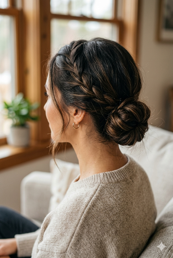 Braid hair style for Everyday Women Styles Low Bun Hidden Braid