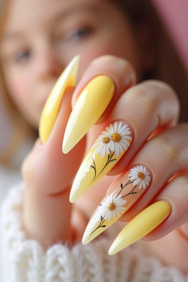 Butter Yellow Daisy Nails