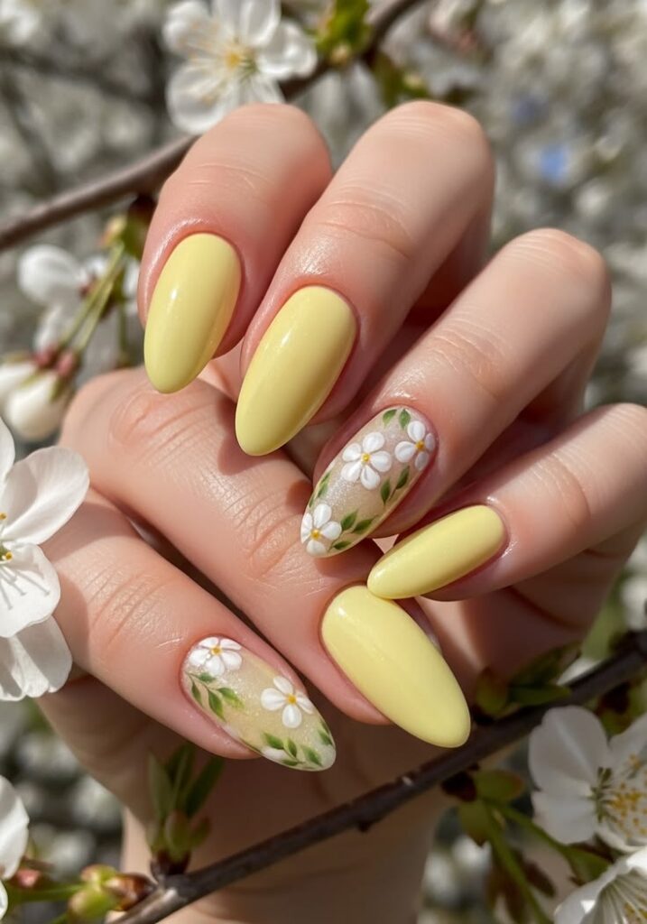 Butter Yellow Floral Nail Art