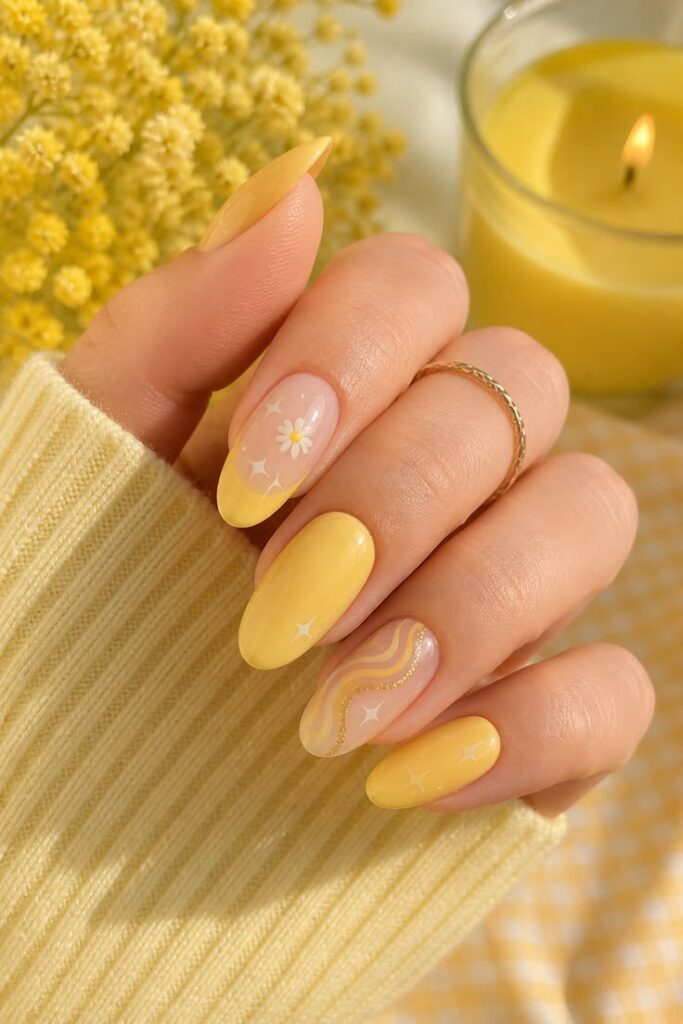 Butter Yellow Heart Nail Designs