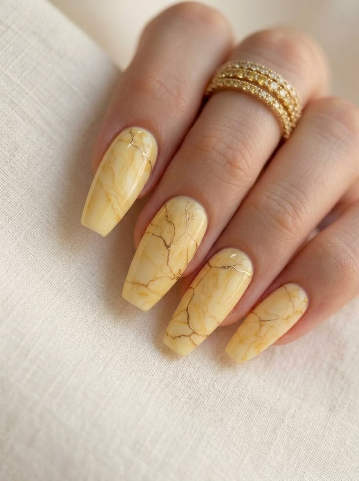 Butter Yellow Marble Nails