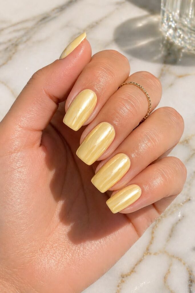 Chrome Butter Yellow Nails