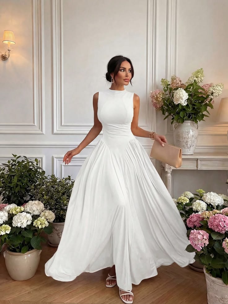 Crisp White Maxi Dress with Clean Lines