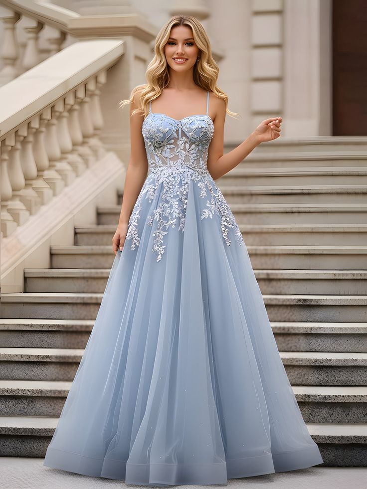 Dusty Blue Tulle Fairytale Gown