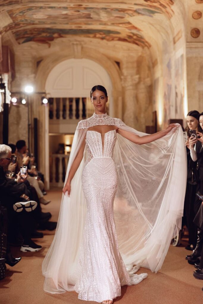 Embellished Cape Gown