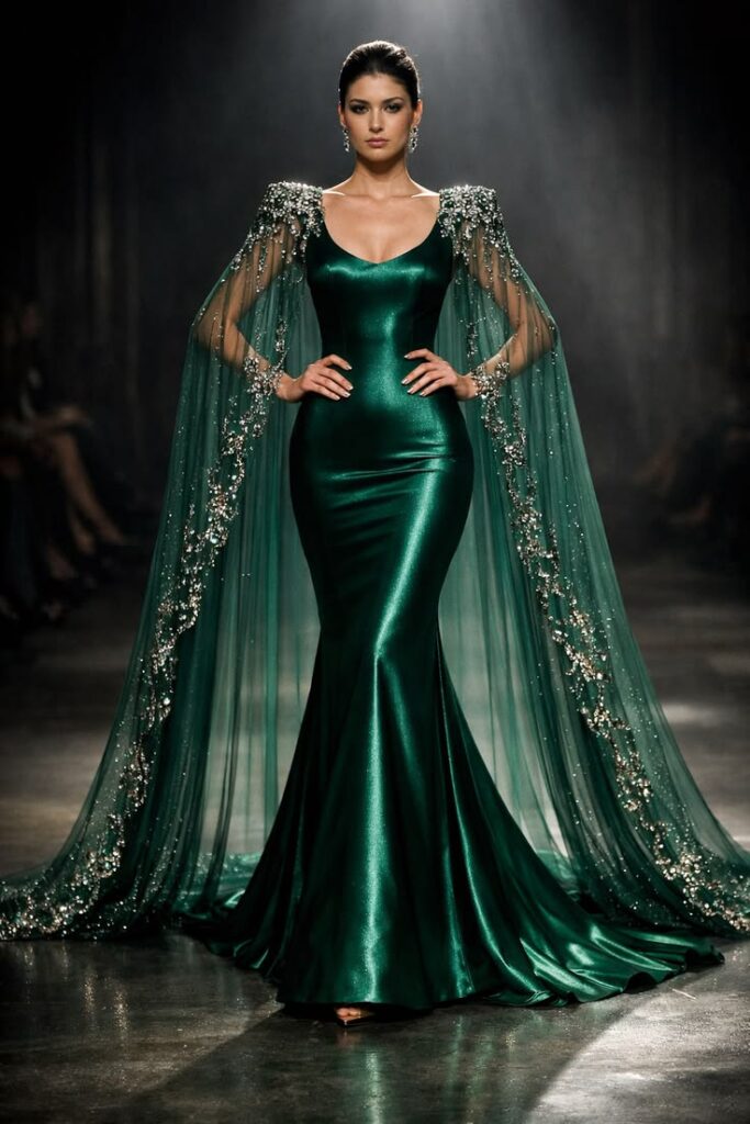 Emerald Green Silk Column Gown