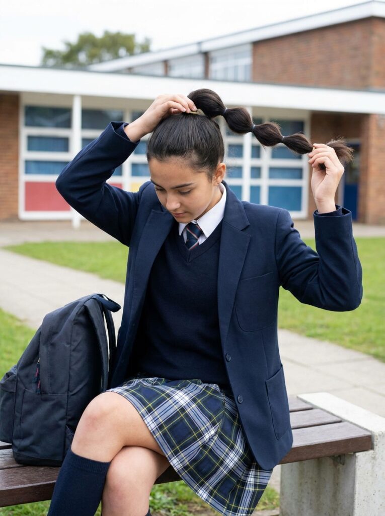 Fast Bubble Ponytail Hairstyle for School girl