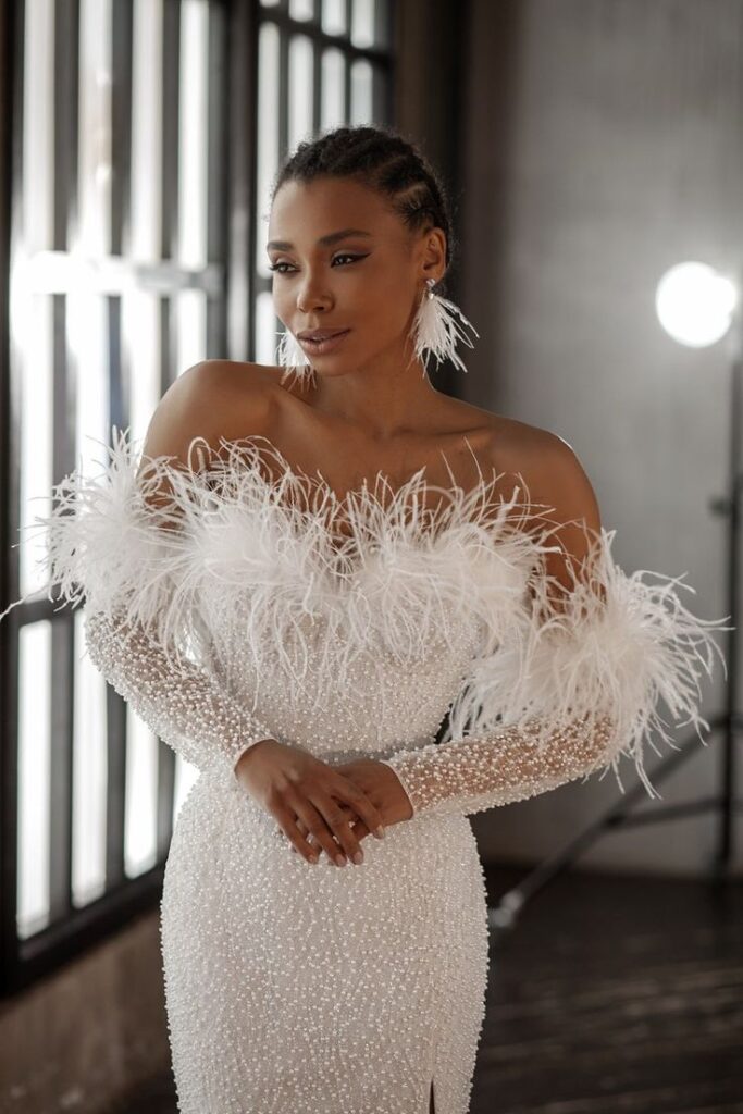 Feather Trimmed Hem Gown