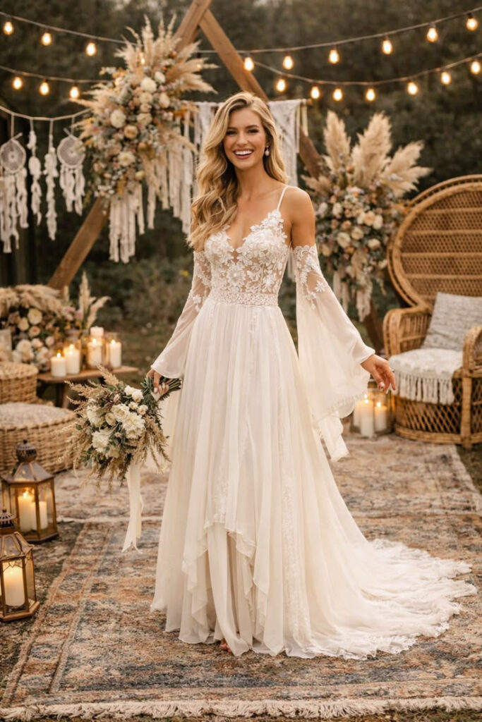 Flowy Chiffon Maxi with Lace Bodice