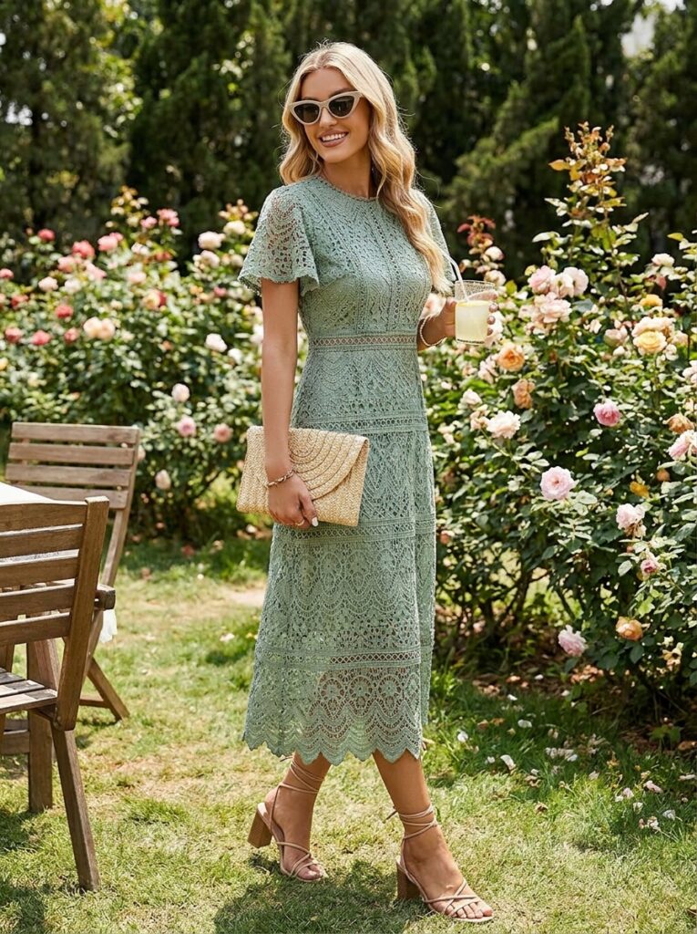 Garden Lace Midi Dress Summer Wedding Guest Outfit Ideas That Feel Stylish and Cool
