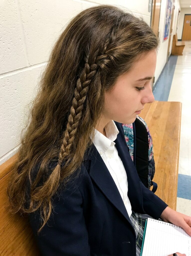 Hidden Twisted Side Braid Hairstyle for School girl