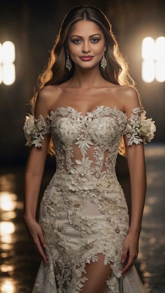 Ivory A-Line with Embroidered Floral Detail