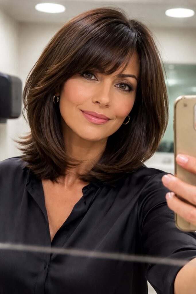 Layered Mid-Length Cut with Swoop Bangs