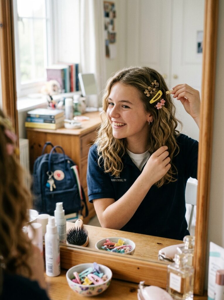 Lazy Waves + Clip Hairstyles for School Morning