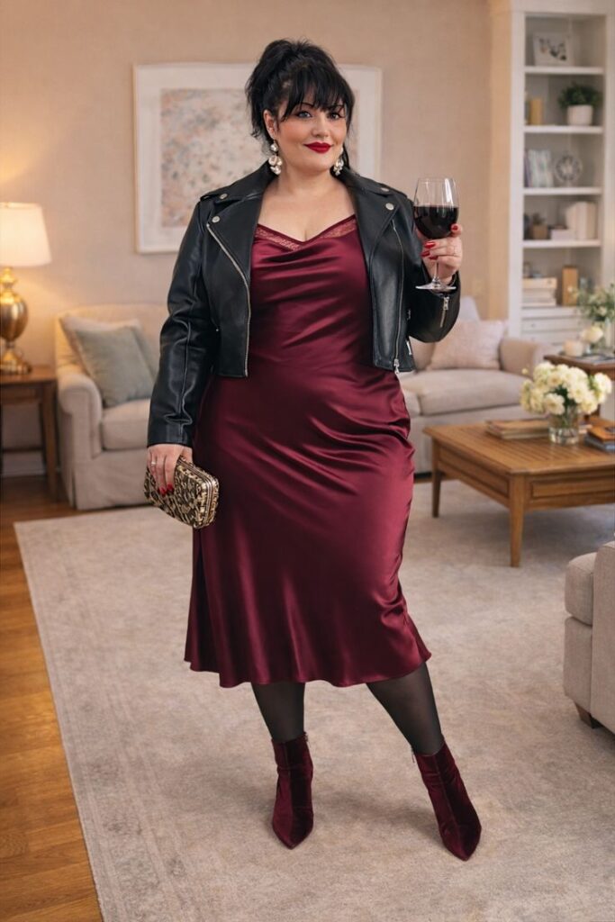 Leather Jacket and Midi Dress Mix