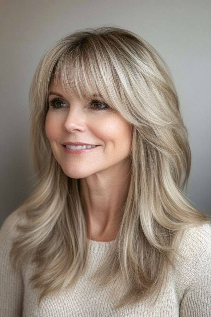 Long Layered Hair with Wispy Bangs