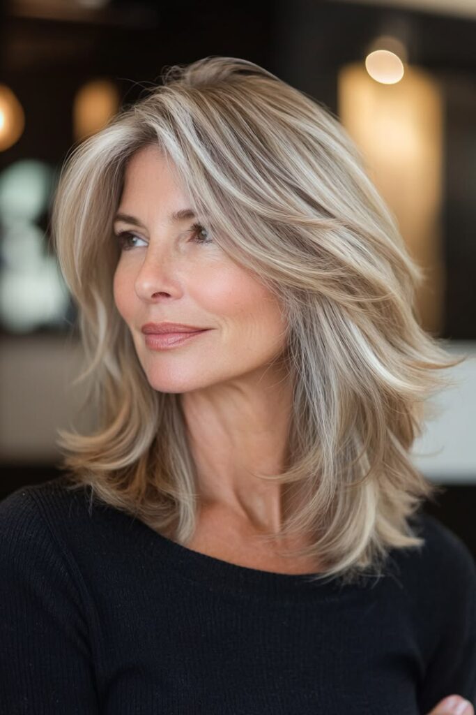 Mid-Length Blowout Layers with Side Bangs