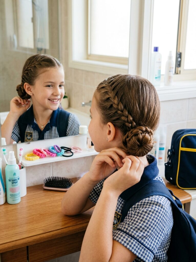 Mini Side Braided Bun Hairstyles for School Morning