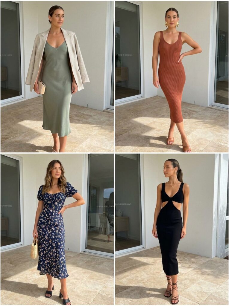 Minimal Bodycon Midi Dress Summer Wedding Guest Outfit Ideas That Feel Stylish and Cool