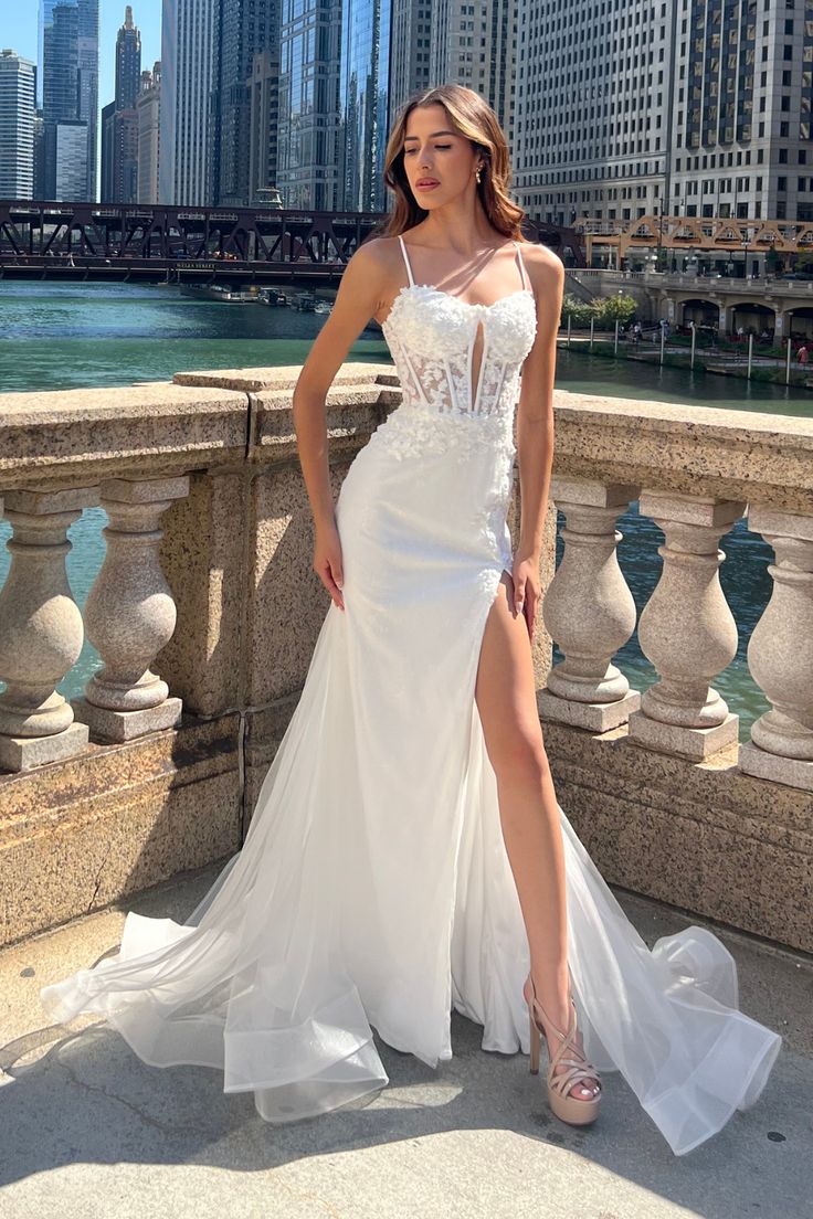 Sculpted Column Gown with Slit
