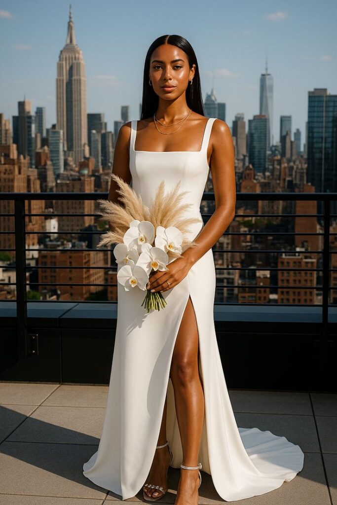 Sheath Dress with Slit and Minimal Detail