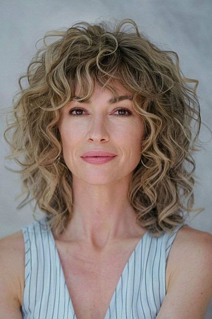Short Curly Cut with Curved Bangs