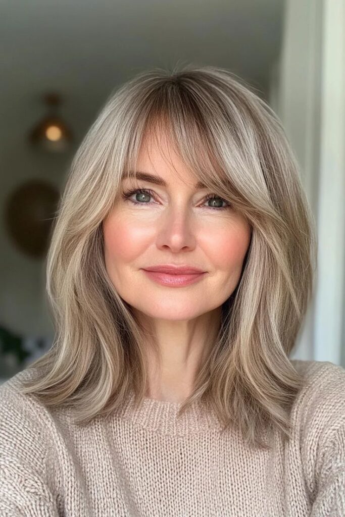 Shoulder-Length Layered Cut with Curtain Bangs