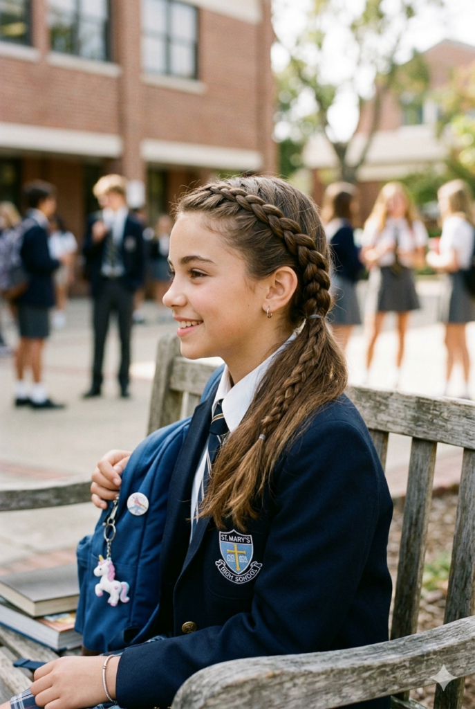 Side Rope Braid Hidden Hairstyle for School girls