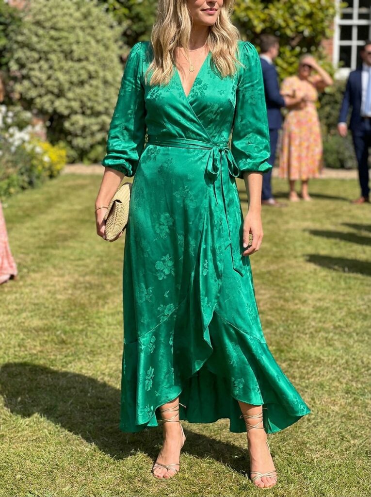 Silk Wrap Maxi Glam Summer Wedding Guest Outfit Ideas That Feel Stylish and Cool