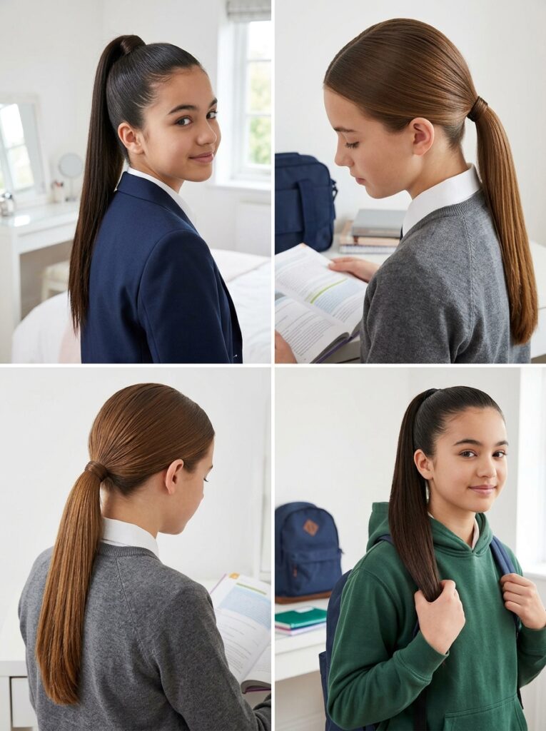 Sleek Straight Ponytail Hairstyles for School Morning