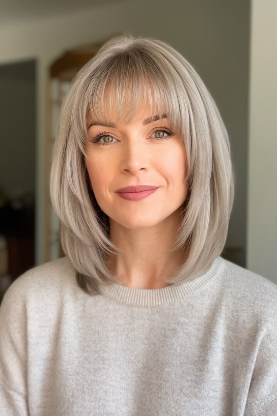 Soft Layered Bob with Feathered Bangs