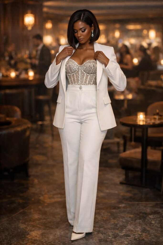 Structured White Blazer & Tailored Trouser