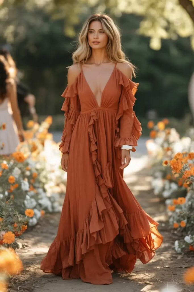 Terracotta or Rust-Toned Boho Gown