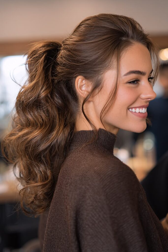 Thick Wavy Hair with Low Textured Ponytail
