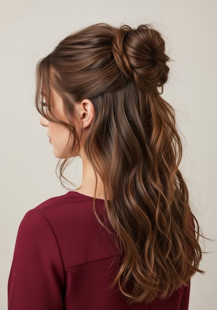 Thick Wavy Hair with Sleek Half Bun