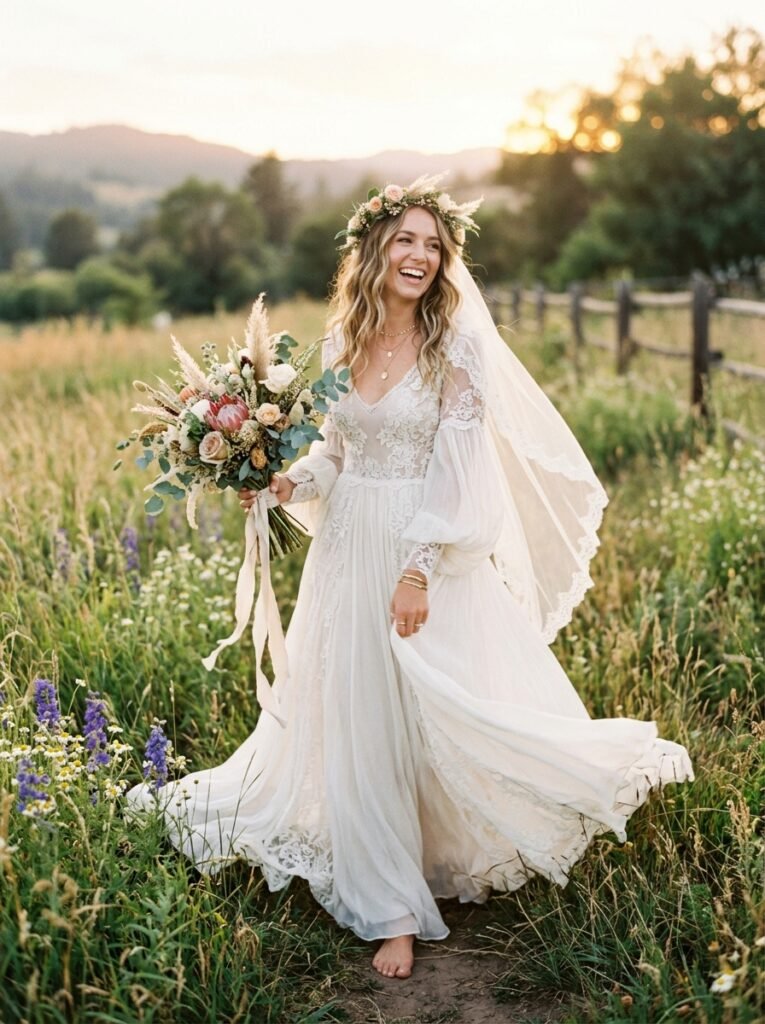 Bohemian Flowing Bridal Look The Ultimate Bridal Outfit Inspiration Guide Elegant Looks You’ll Want to Save Instantly