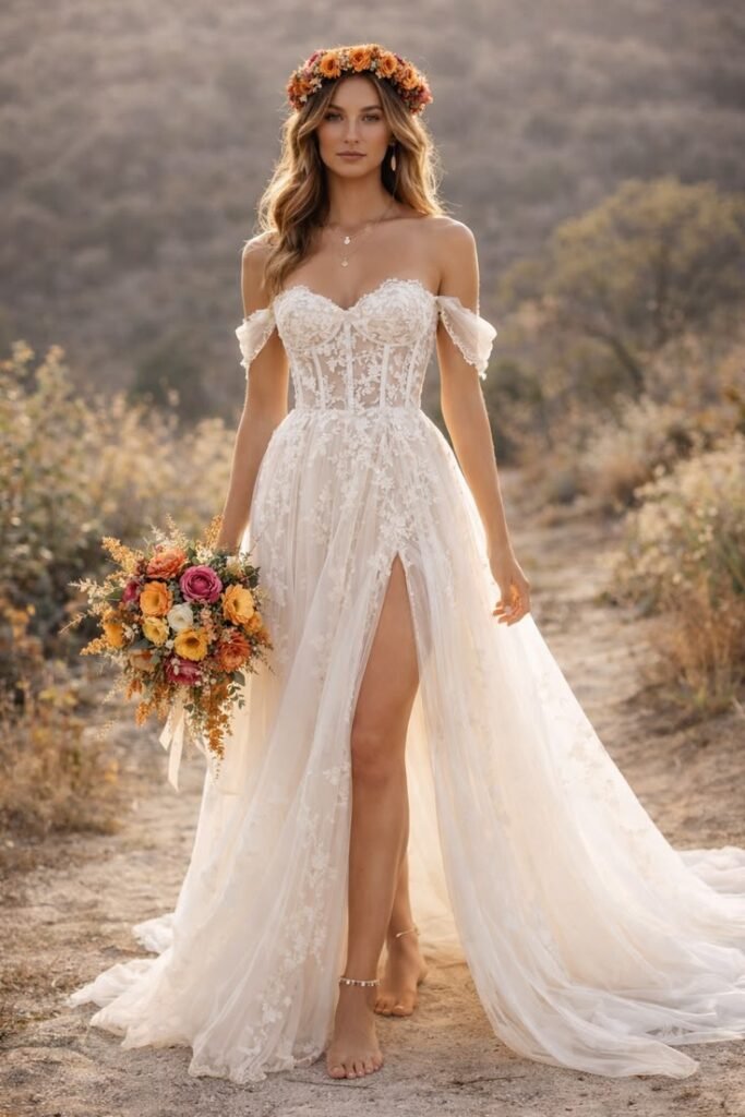 Bohemian Flowing Lace Wedding Dress Classic to Modern Bridal Outfit Ideas
