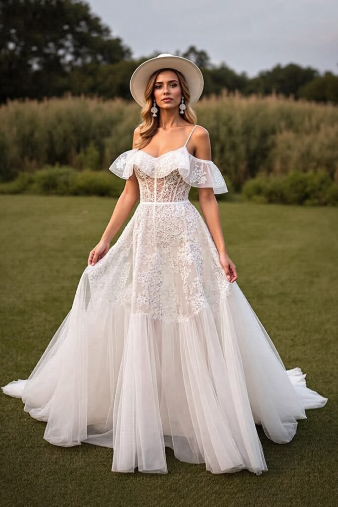 Bohemian Lace Flowing Wedding Dress