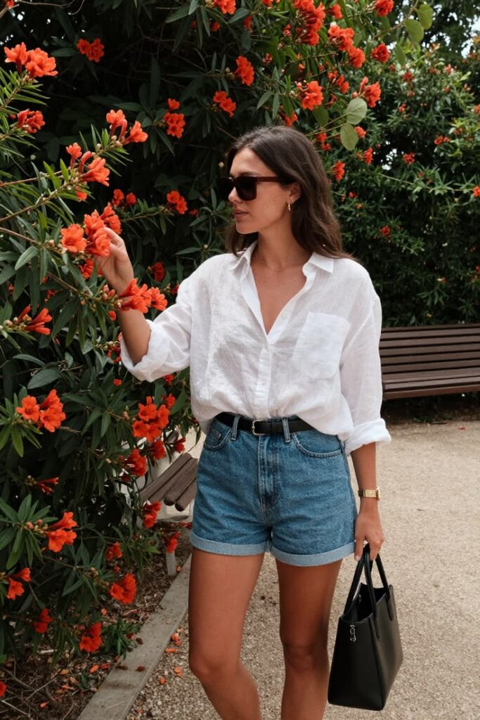 Button Down Shirt With Denim Shorts Classic Summer Ease