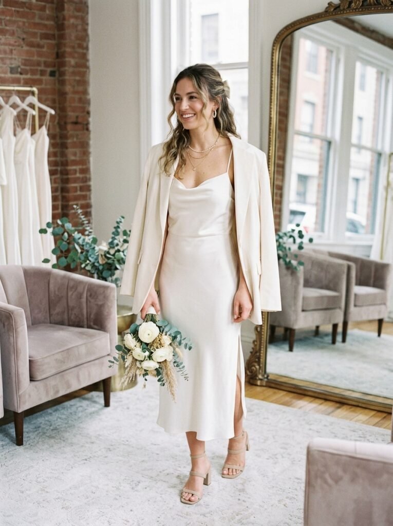 Chic Satin Slip Viral Bridal Dress Viral Bridal Outfit Ideas Gorgeous Wedding Looks That Will Make You Say “Yes!”